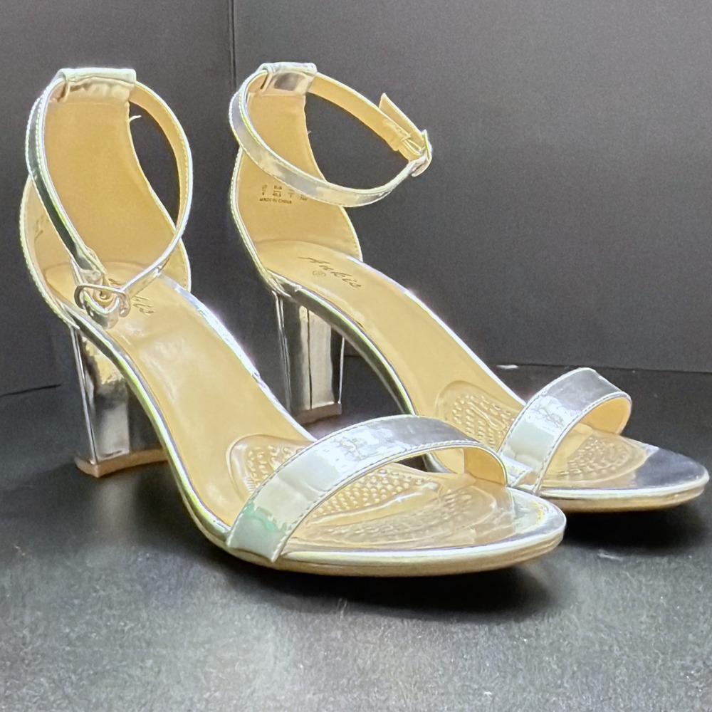 Aukis Womens Silver Metallic Block Heel Ankle‎ Strap Sandals Size 9 Dress Shoes